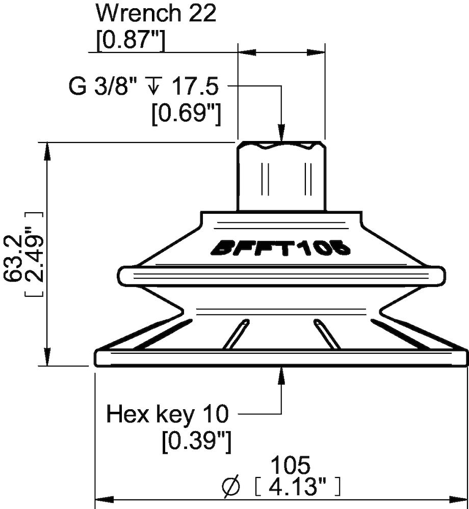 Piab Suction cup BFFT105P Polyurethane 60/60/30, G3/8 female 17mm with mesh filter