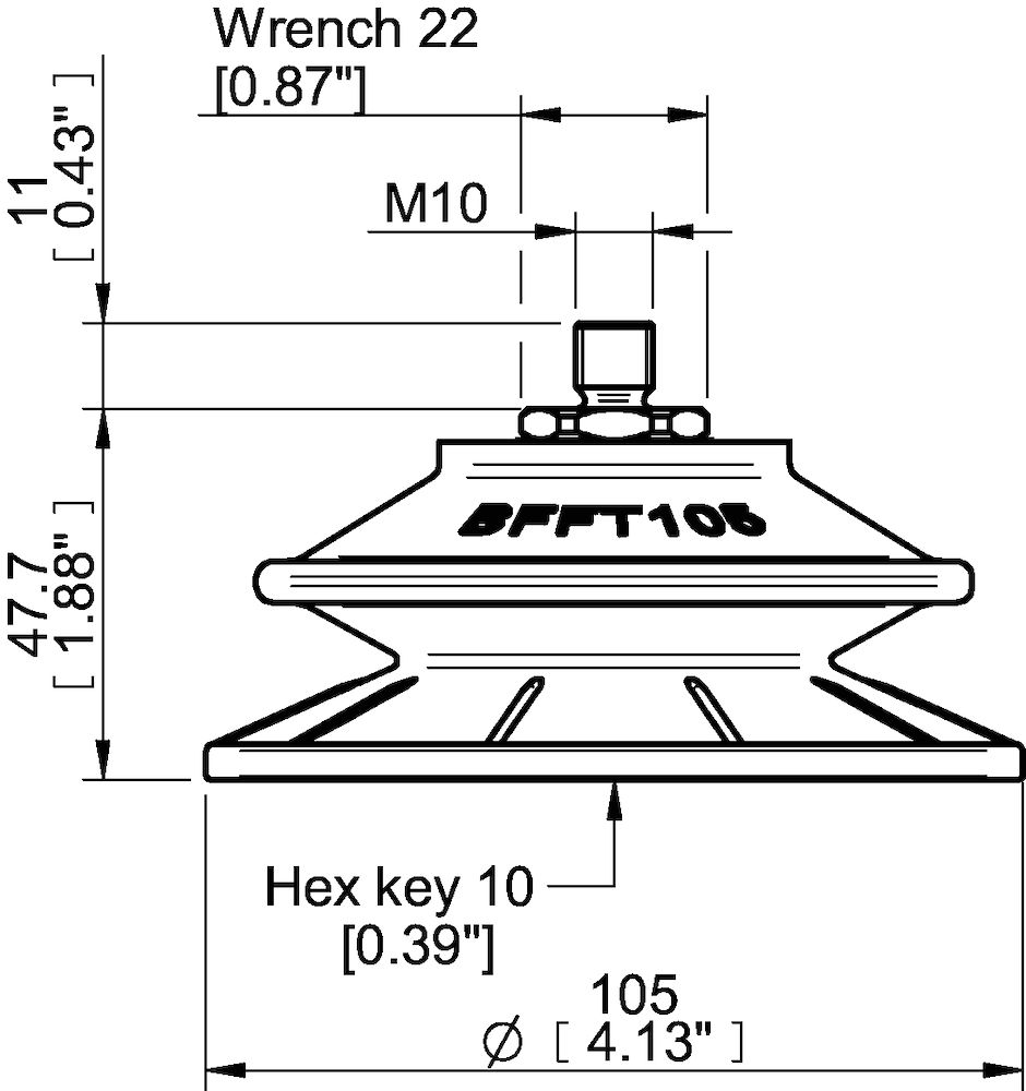 Piab Suction cup BFFT105P Polyurethane 60/60/30, M10x1,5 male with mesh filter