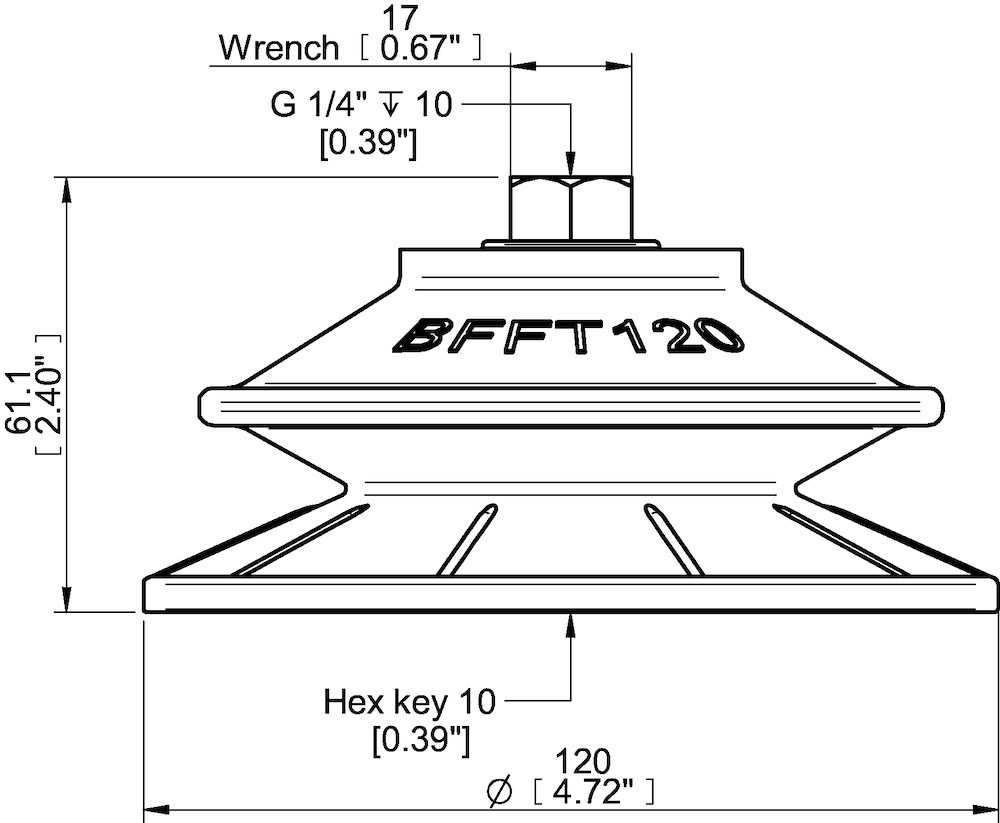 Piab Suction cup BFFT120P Polyurethane 60/60/30, G1/4 female with mesh filter