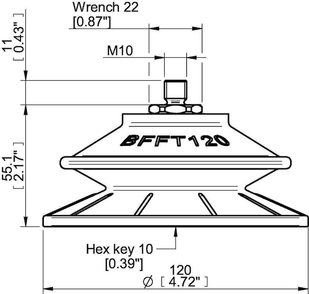 Piab Suction cup BFFT120P Polyurethane 60/60/30, M10x1,5 male with mesh filter
