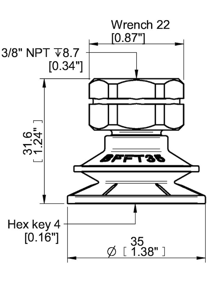 Piab Suction cup BFFT35P Polyurethane 60/60/30, 3/8 NPT female