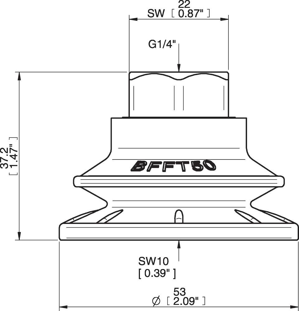 Piab Suction cup BFFT50P Polyurethane 60/60/30, G1/4 female, with mesh filter