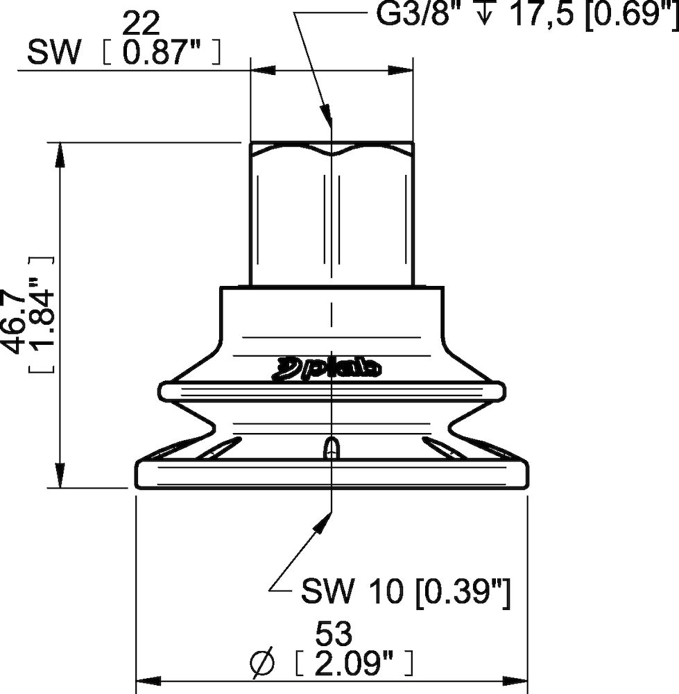 Piab Suction cup BFFT50P Polyurethane 60/60/30 G3/8 female with mesh filter, 17 mm thread