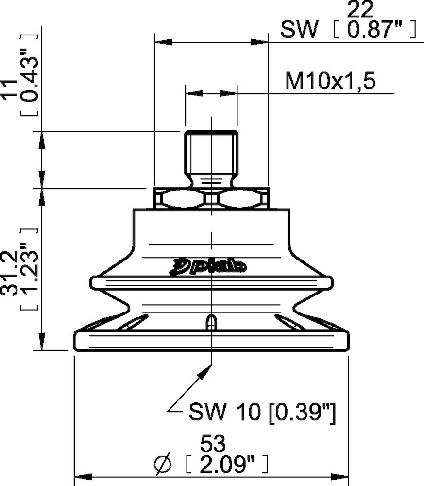 Piab Suction cup BFFT50P Polyurethane 60/60/30 M10x1,5 male with mesh filter