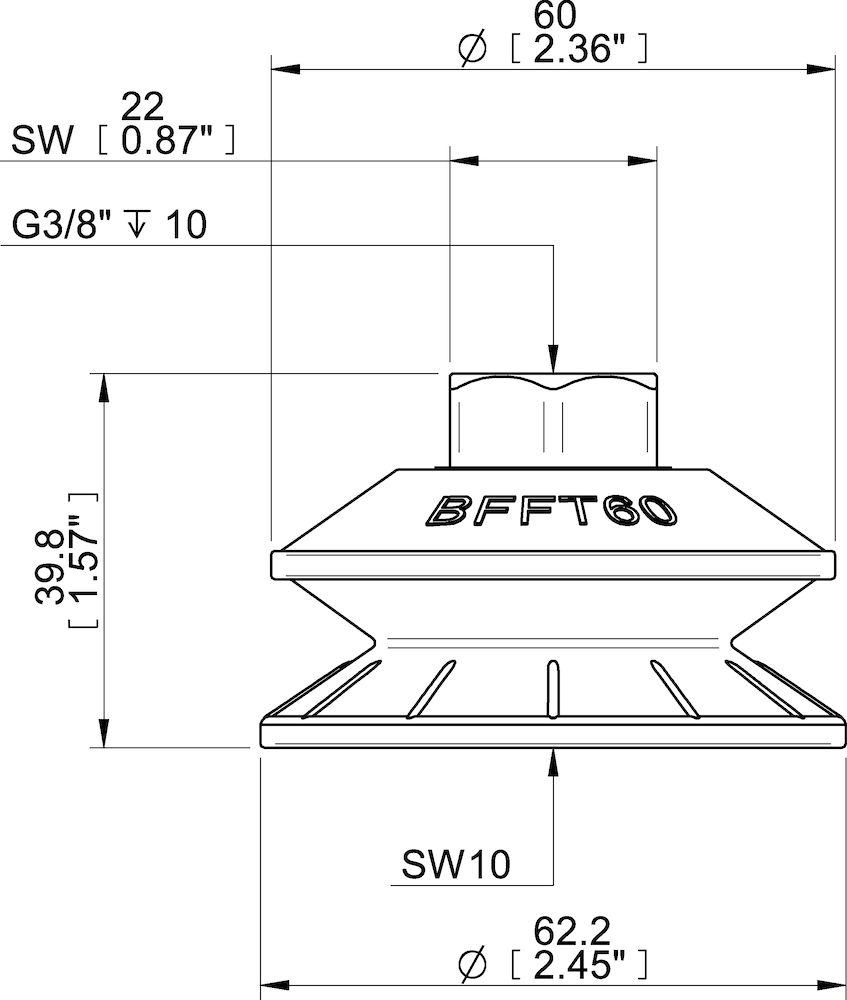 Piab Suction cup BFFT60P-2 Polyurethane 60/60/30, G3/8 female, with mesh filter