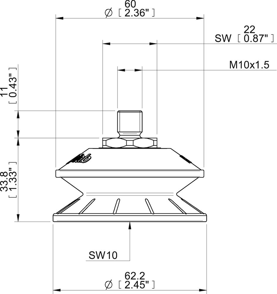 Piab Suction cup BFFT60P-2 Polyurethane 60/60/30 M10x1,5 male with mesh filter