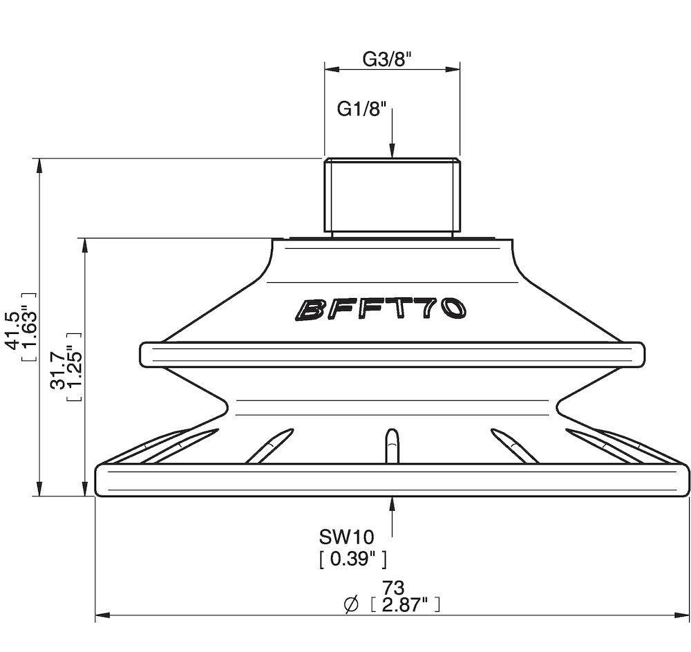 Piab Suction cup BFFT70P Polyurethane 60/60/30, G3/8 male, 1/8 NPSF female, with mesh filter