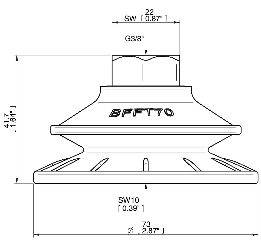 Piab Suction cup BFFT70P Polyurethane 60/60/30, G3/8 female, with mesh filter