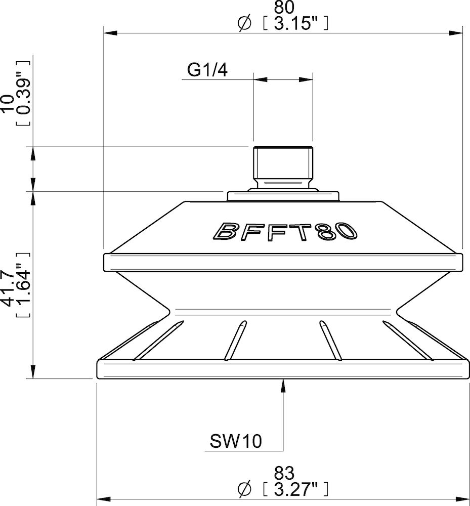 Piab Suction cup BFFT80P-2 Polyurethane 60/60/30 G1/4 male with mesh filter