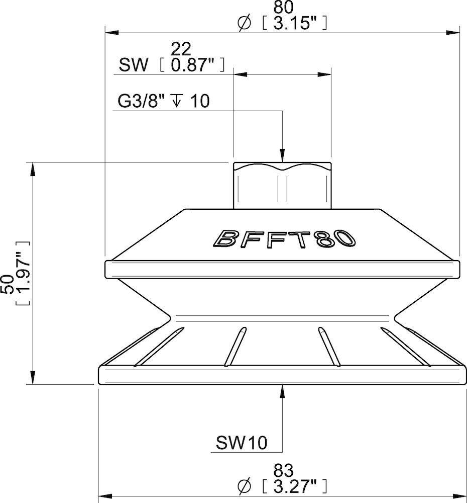Piab Suction cup BFFT80P-2 Polyurethane 60/60/30, G3/8 female plastic