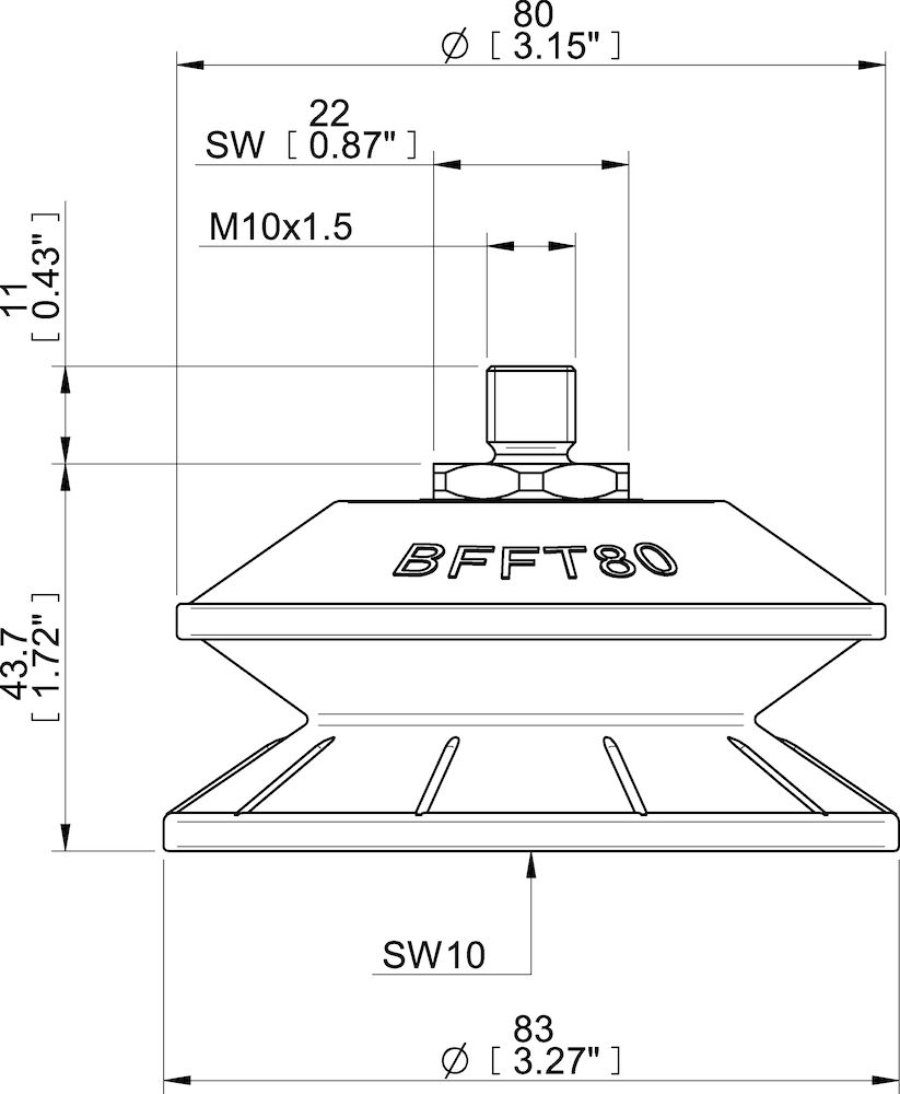 Piab Suction cup BFFT80P-2 Polyurethane 60/60/30 M10x1,5 male with mesh filter