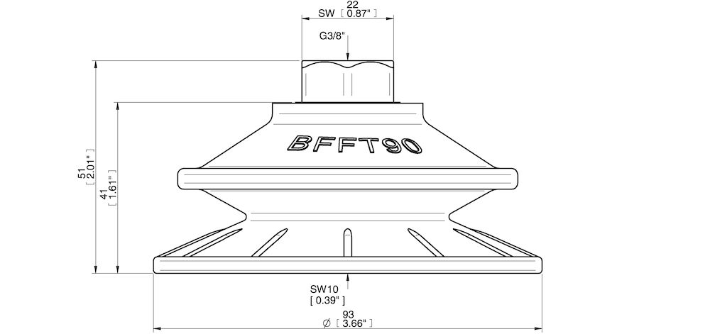 Piab Suction cup BFFT90P Polyurethane 60/60/30, G3/8 female, with mesh filter