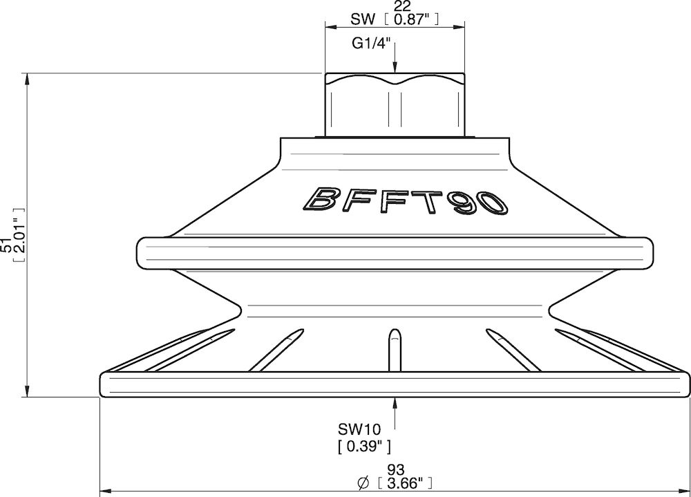 Piab Suction cup BFFT90P Polyurethane 60/60/30, G1/4 female, with mesh filter