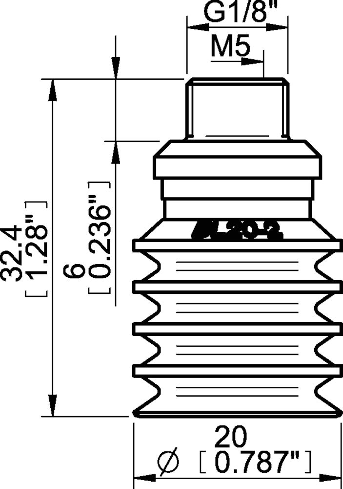 Piab Suction cup BL20-2 HNBR, G1/8 male/M5 female, PA