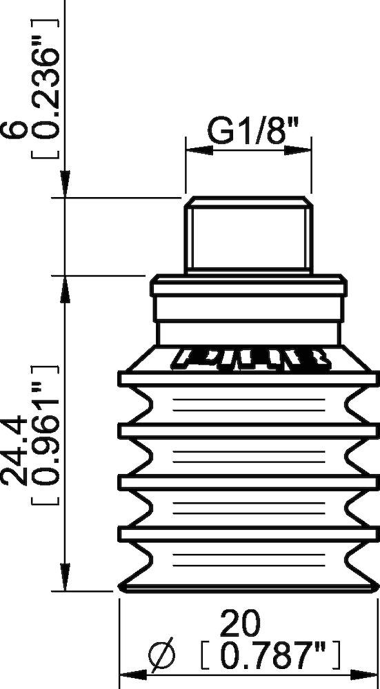 Piab Suction cup BL20-2 HNBR, G1/8 male/M5 female, with dual flow control valve