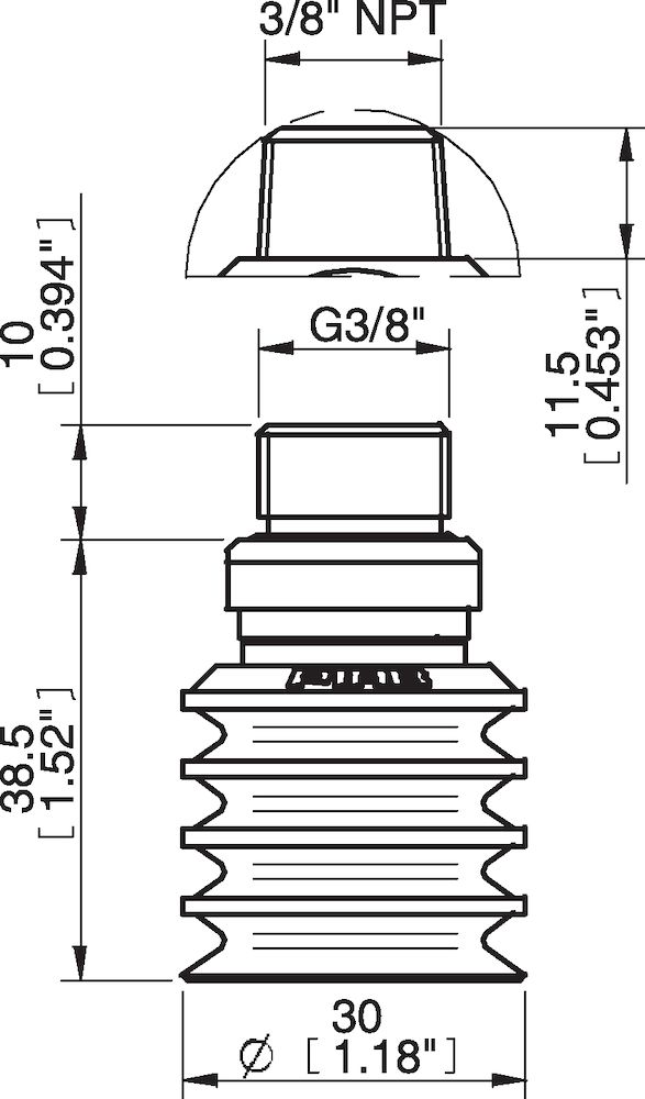 Piab Suction cup BL30-2 Silicone, 3/8 NPT male, with mesh filter