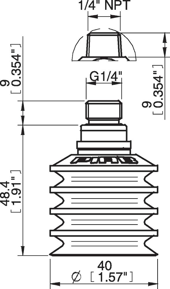 Piab Suction cup BL40-2 Chloroprene, G1/4 male, with dual flow control valve