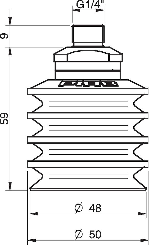 Piab Suction cup BL50-2 Silicone, 1/4 NPT male, with mesh filter
