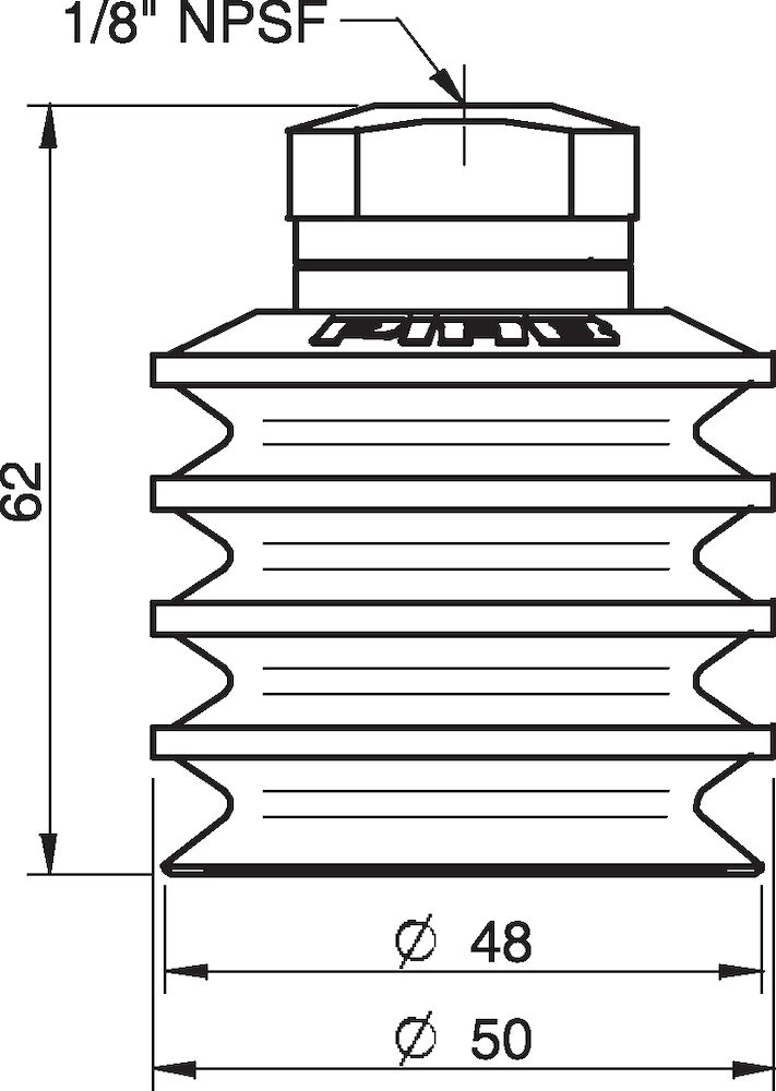 Piab Suction cup BL50-2 Silicone, 1/8 NPSF female, with dual flow control valve