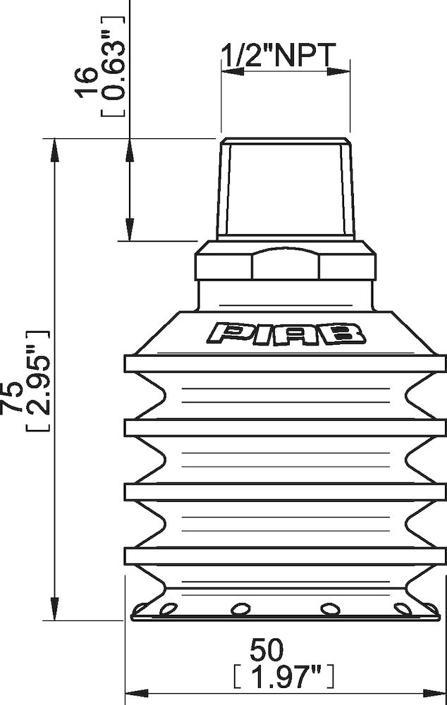 Piab Suction cup BL50-3P Polyurethane 30/70, 1/2 NPT male