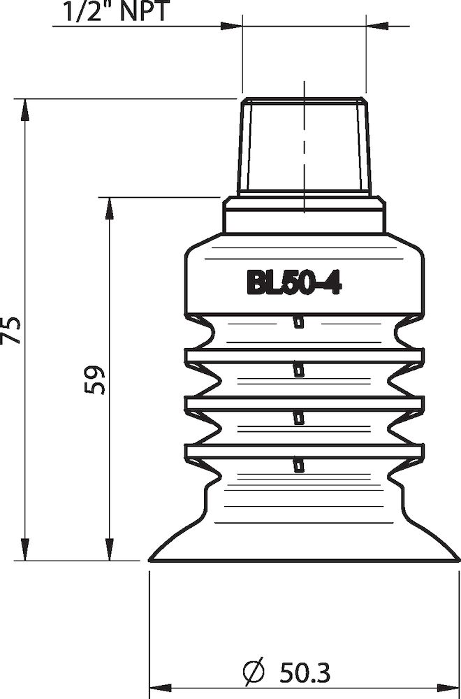 Piab Suction cup BL50-4 Silicone, 1/2 NPT male