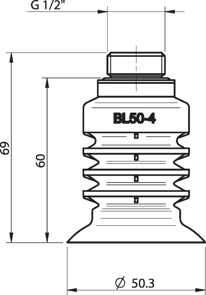 Piab Suction cup BL50-4 Silicone FCM, G1/2 male