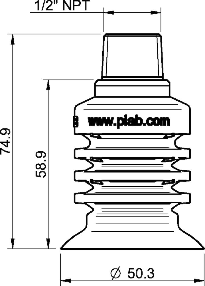 Piab Suction cup BL50-5 Silicone, 1/2 NPT male