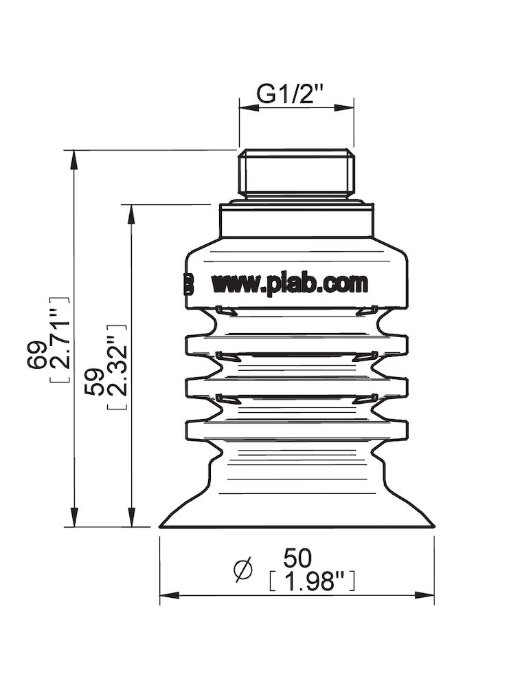 Piab Suction cup BL50-5 Silicone FCM, G1/2 male