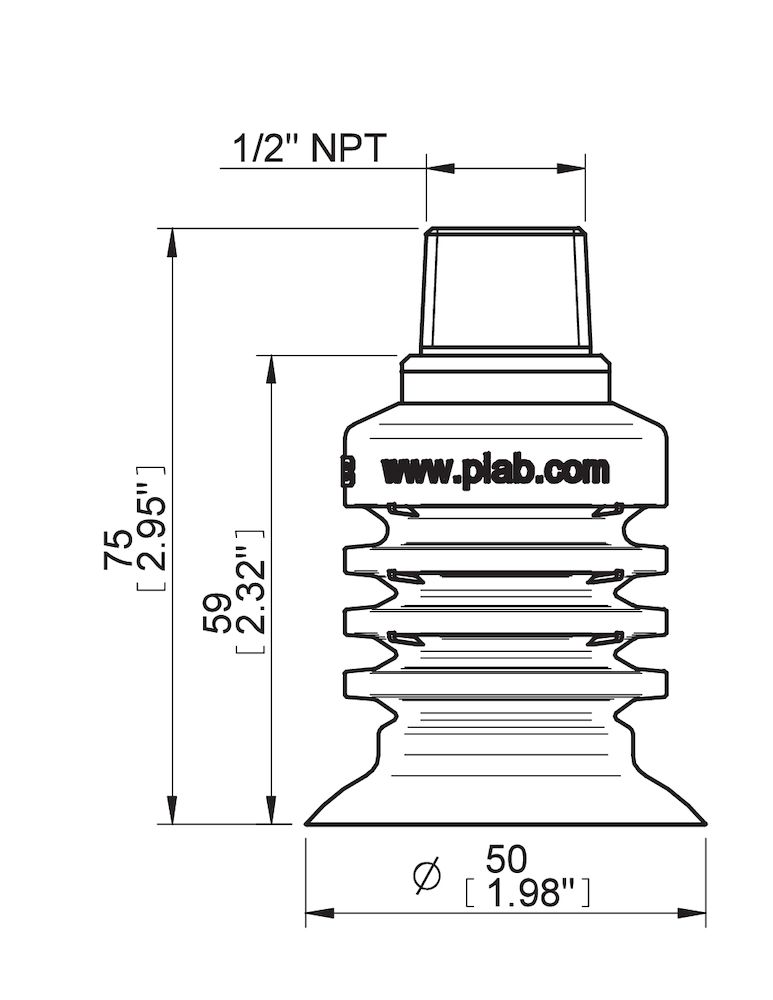 Piab Suction cup BL50-5 Silicone FCM, 1/2 NPT male