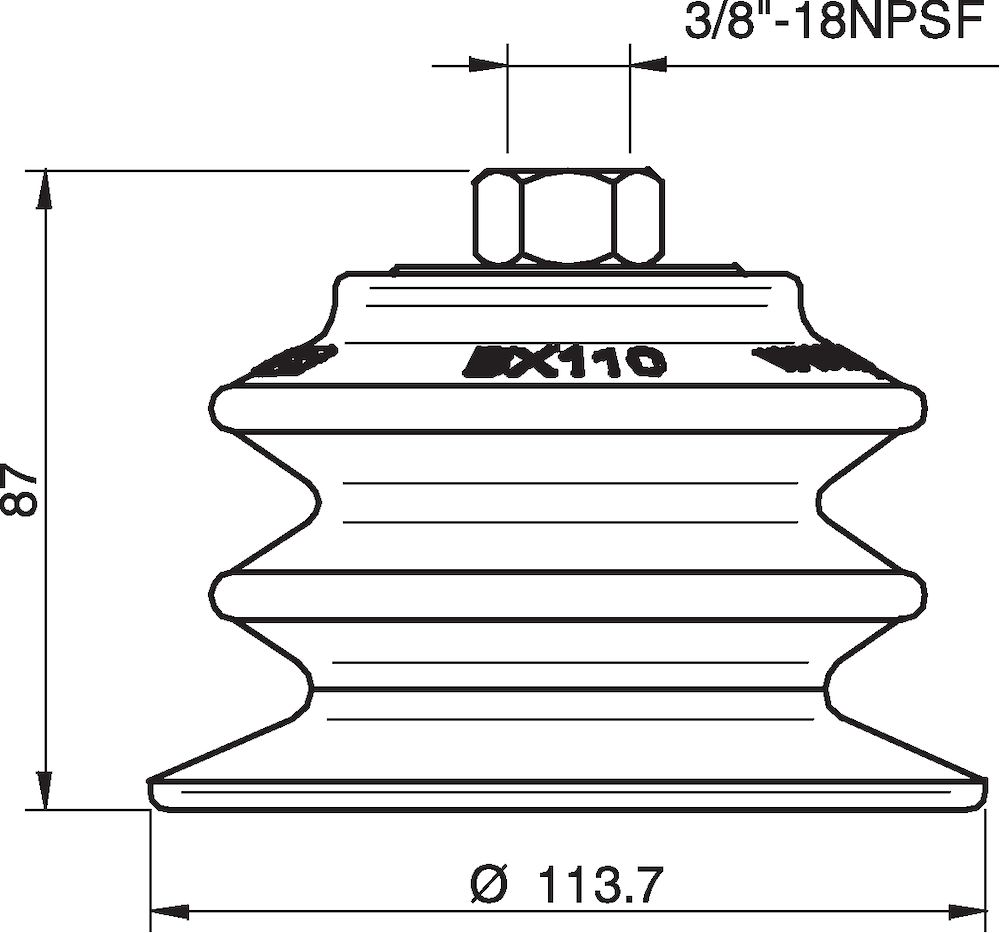 Piab Suction cup BX110P Polyurethane 30/60 with filter, brass 3/8 NPSF female