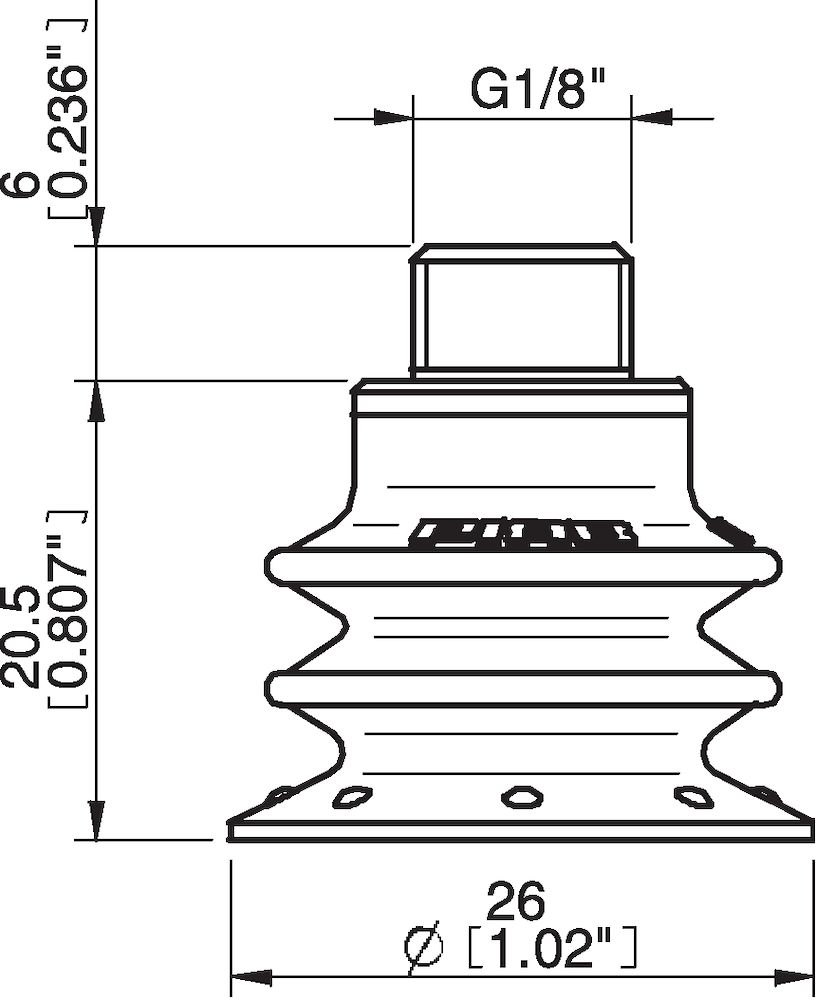 Piab Suction cup BX25P Polyurethane 30/60 with filter, G1/8 male / M5 female, with dual flow contro