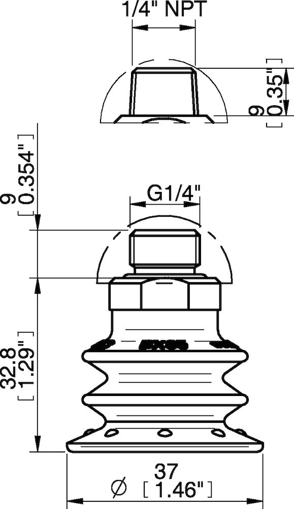 Piab Suction cup BX35P Polyurethane 30/60 with filter, 1/4 NPT male, with mesh filter