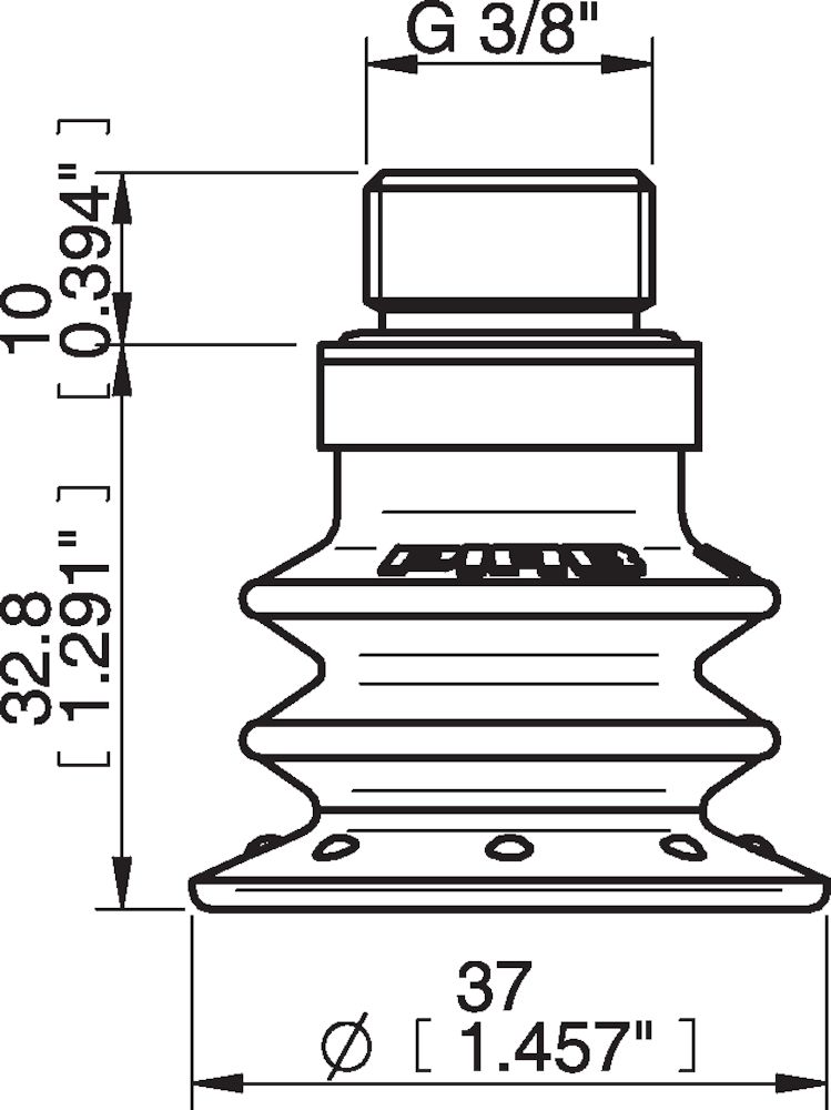 Piab Suction cup BX35P Polyurethane 30/60 with filter, G3/8 male, mesh filter, dual flow control va