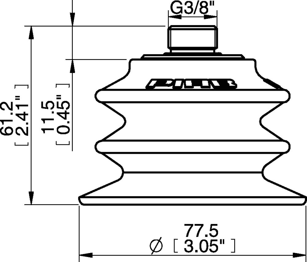 Piab Suction cup BX75P Polyurethane 30/60, G3/8 male / 1/8 NPSF female