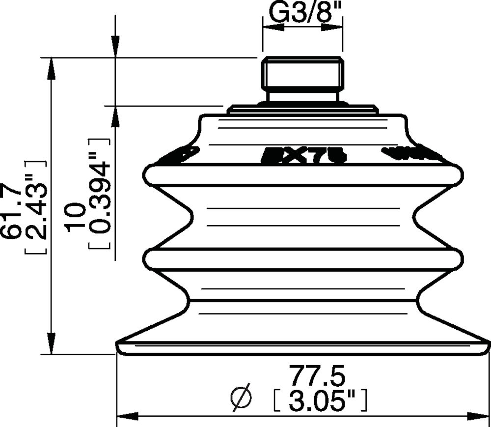 Piab Suction cup BX75P Polyurethane 60 with filter, thread insert G3/8 male for Vacuum Gripper Syst