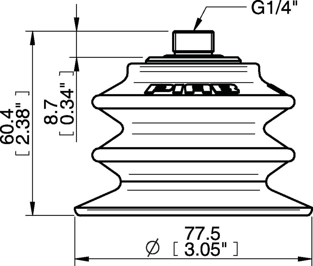 Piab Suction cup BX75P Polyurethane 60 with filter, thread insert G1/4 male