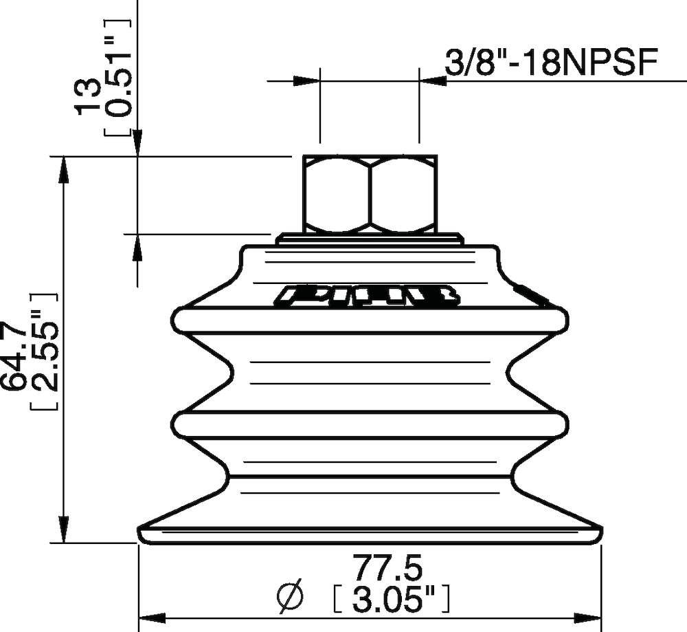 Piab Suction cup BX75P Polyurethane 30/60 with filter, brass 3/8 NPSF female