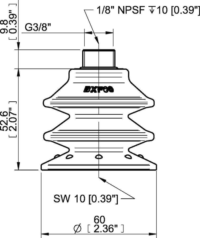 Piab Suction cup BXF60P Polyurethane 60, G3/8 male with mesh filter