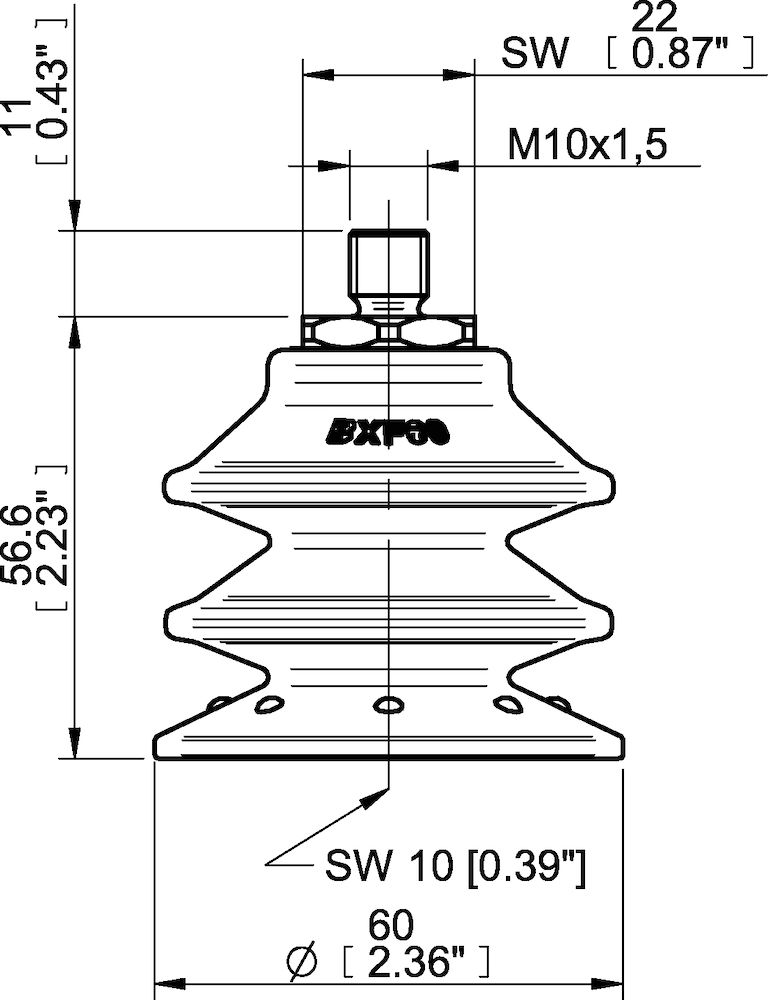 Piab Suction cup BXF60P Polyurethane 60, M10×1,5 male with mesh filter