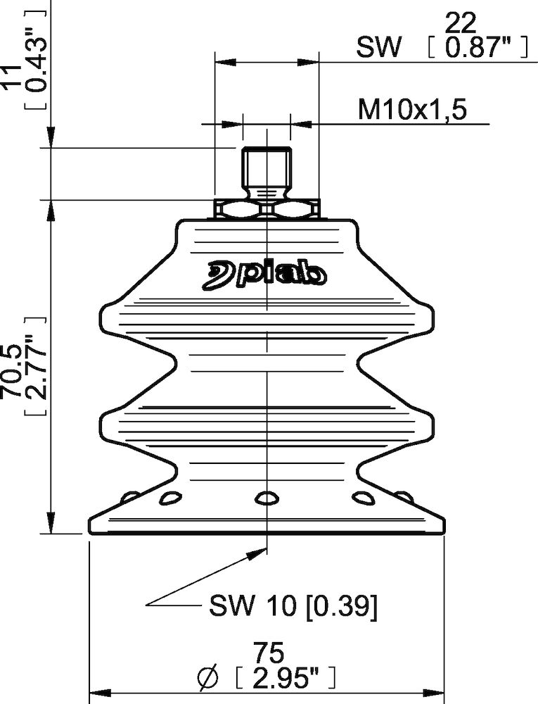 Piab Suction cup BXF75P Polyurethane 60, M10×1,5 male with mesh filter