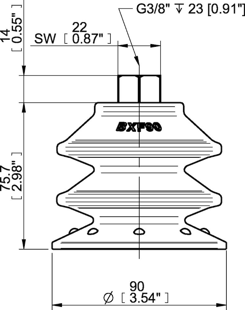 Piab Suction cup BXF90P Polyurethane 60, G3/8 female plastic thread