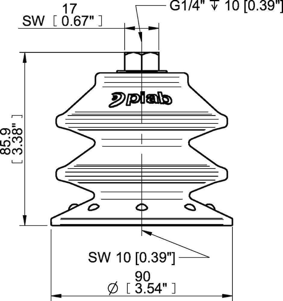 Piab Suction cup BXF90P Polyurethane 60, G1/4 female with mesh filter
