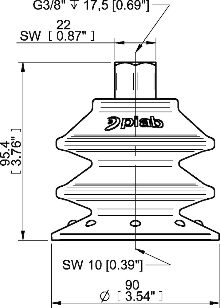 Piab Suction cup BXF90P Polyurethane 60, G3/8 female with mesh filter, 17 mm thread