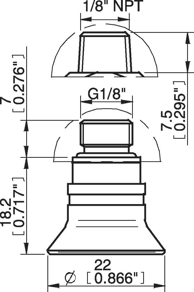 Piab Suction cup D20-2 Silicone, NPT1/8 male, with mesh filter