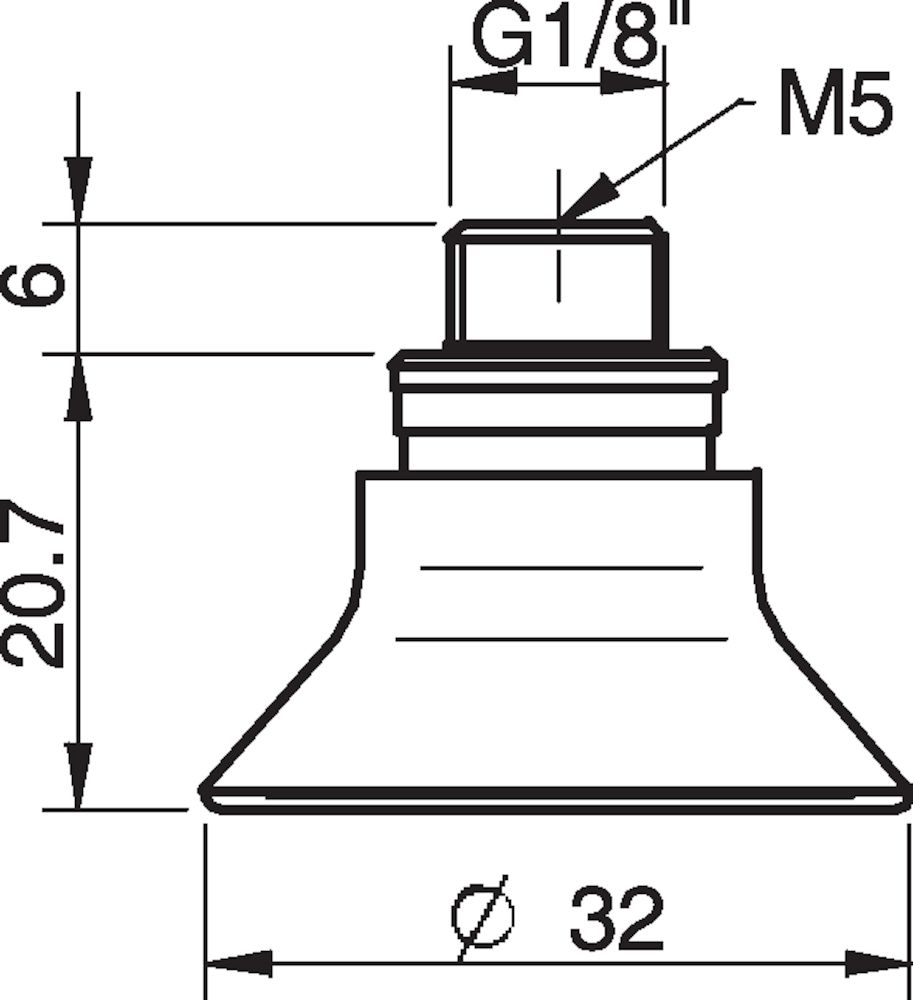 Piab Suction cup D30-2 Chloroprene, G1/8 male/M5 female, with dual flow control valve