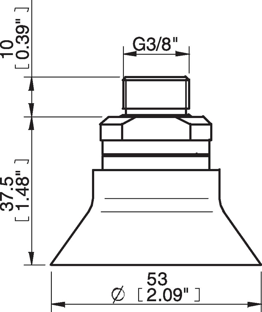 Piab Suction cup D50 Chloroprene, G3/8 male, with mesh filter