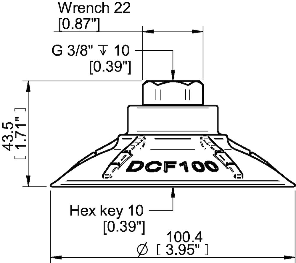 Piab Suction cup DCF100P Polyurethane 60, G3/8 female with mesh filter