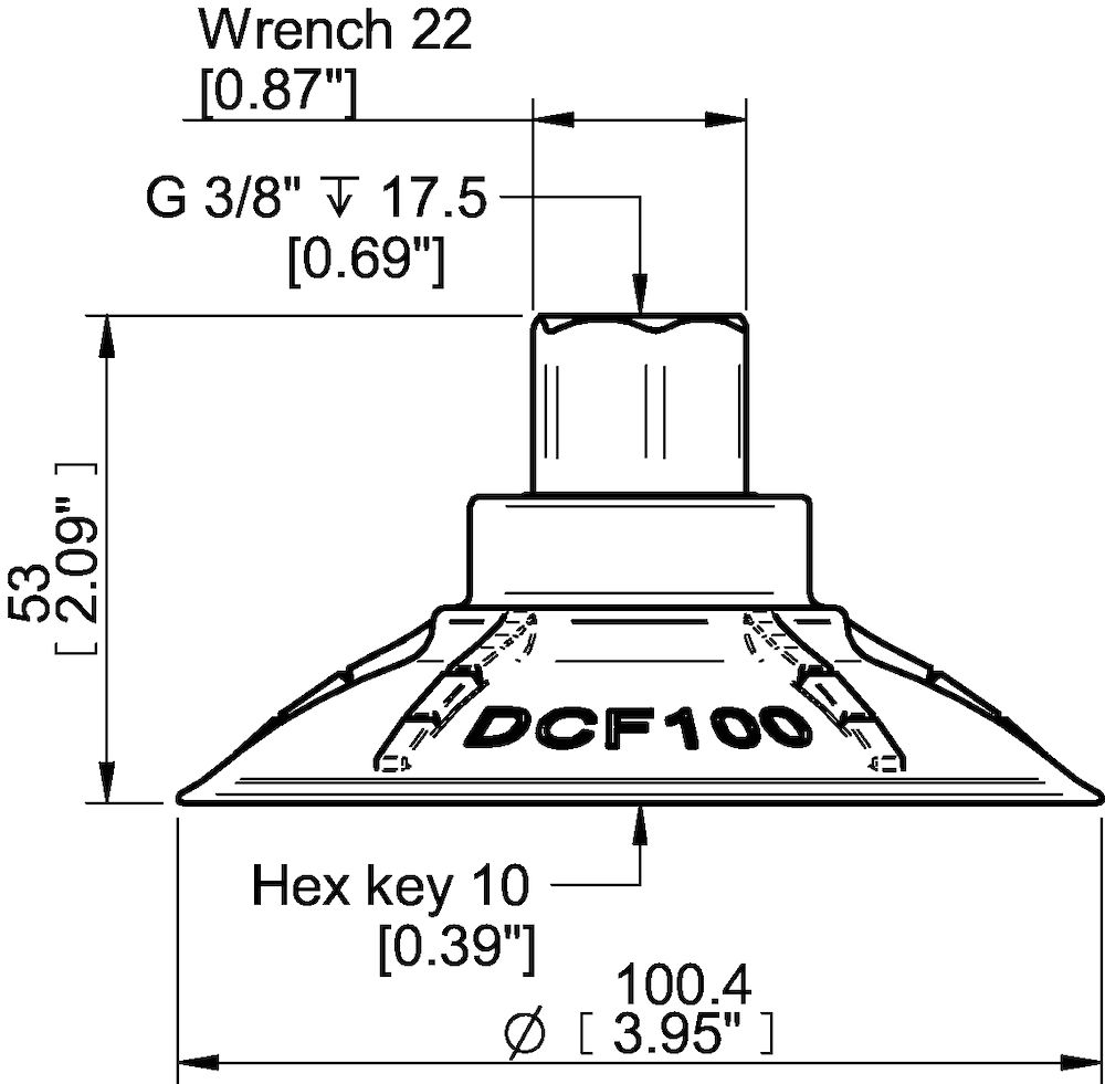 Piab Suction cup DCF100P Polyurethane 60, G3/8 female 17mm with mesh filter
