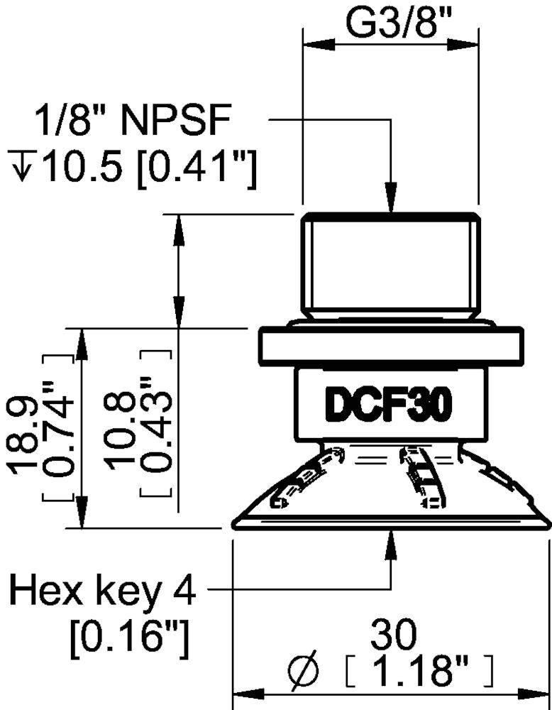 Piab Suction cup DCF30P Polyurethane 60, G3/8 male - 1/8 NPSF female