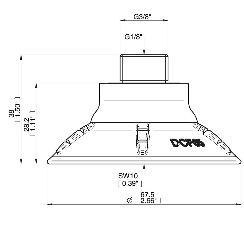 Piab Suction cup DCF65P Polyurethane 60, G3/8 male, 1/8 NPSF female, with mesh filter